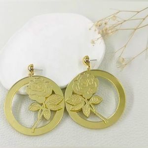 Flower round mirror earrings